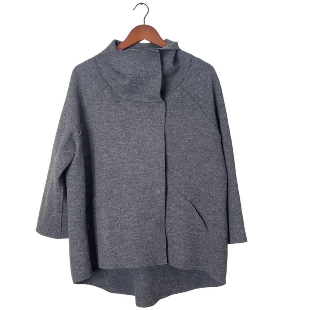 EILEEN FISHER 100% Boiled Wool Funnel Neck Snap Jacket